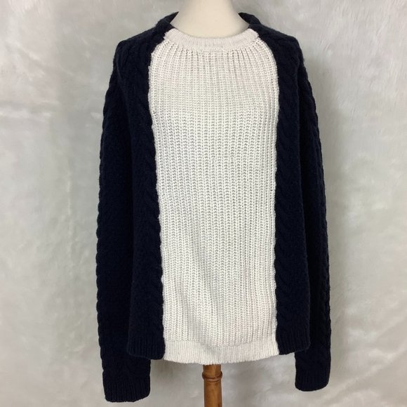 3.1 Phillip Lim Black White Colorblock Cable Knit Wool & Alpaca Chunky Sweater L - Picture 1 of 7